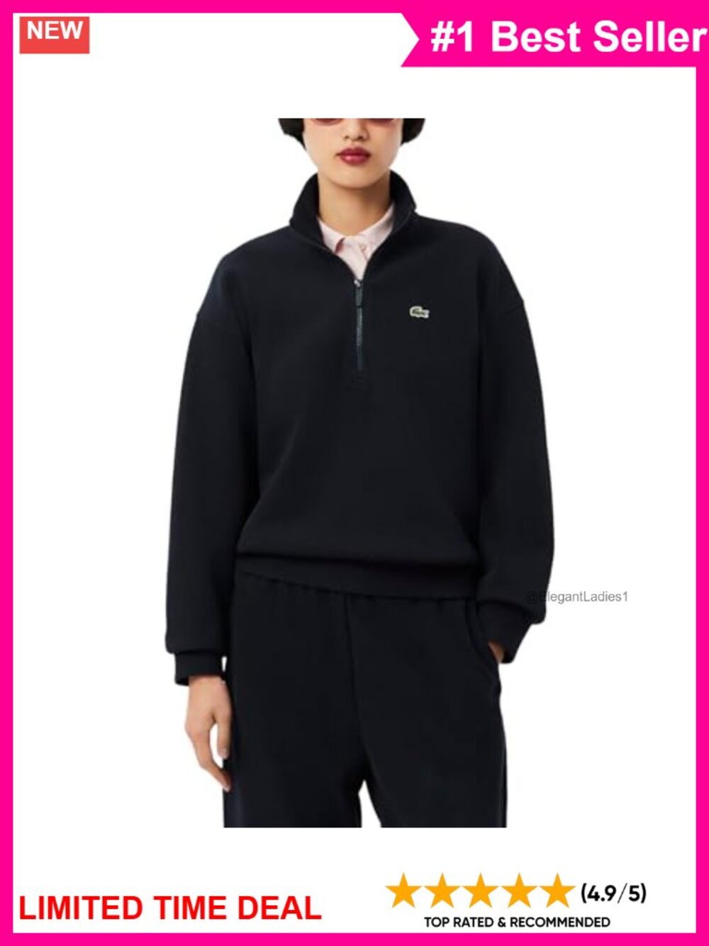 Lacoste High Neck Zipped Pique Sweatshirt Relaxed Fit Pullover